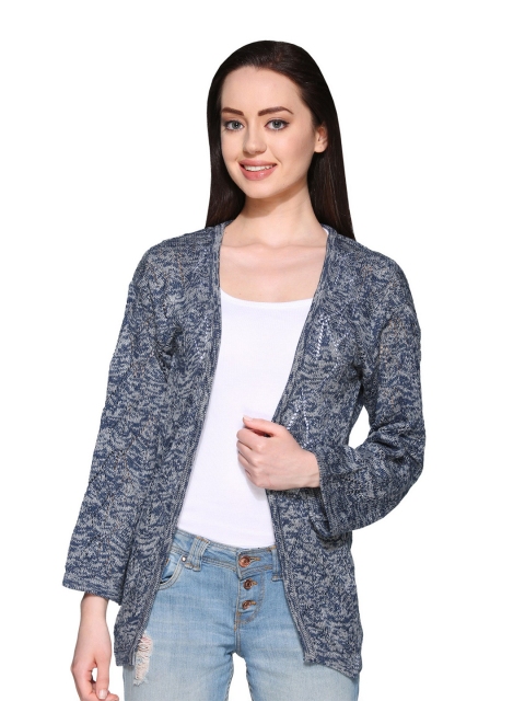 

Club York Women Blue & Grey Printed Open Front Shrug