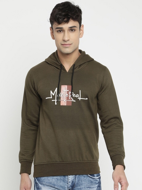 

V2 Value & Variety Men Olive Green Printed Hooded Sweatshirt