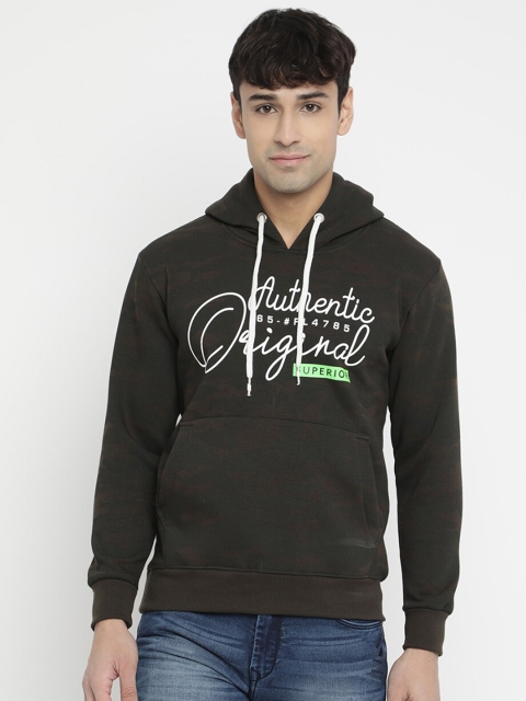 

V2 Value & Variety Men Olive Green Printed Hooded Sweatshirt