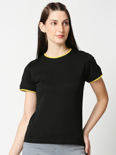 

Bewakoof Women Black Slim Fit Pure Cotton T-shirt