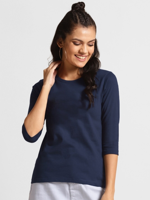 

Bewakoof Women Blue Pure Cotton T-shirt