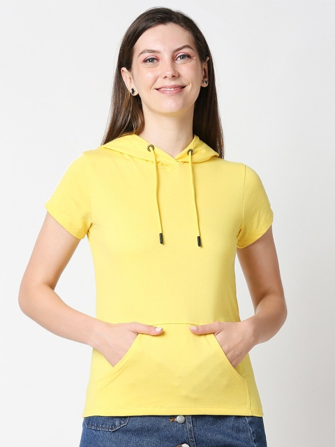 

Bewakoof Women Yellow Slim Fit Pure Cotton T-shirt