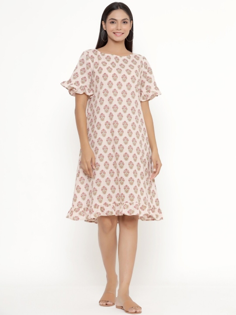 

JISORA Pink Printed Cotton Nightdress