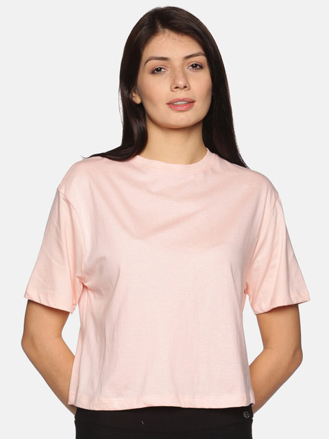 

BEVERLY BLUES Women Pink Drop-Shoulder Sleeves Boxy T-shirt