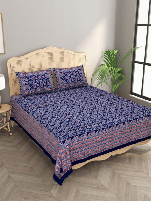 

Gulaab Jaipur Blue & Red Ethnic Motifs 400 TC King Bedsheet with 2 Pillow Covers