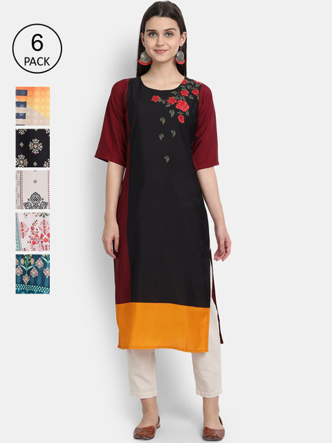 

7Threads Women Multicoloured Mirror Work Crepe Kurta, Multi
