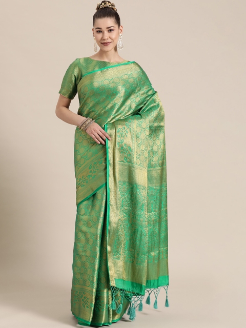 

BharatSthali Green Ethnic Motifs Zari Silk Blend Banarasi Saree