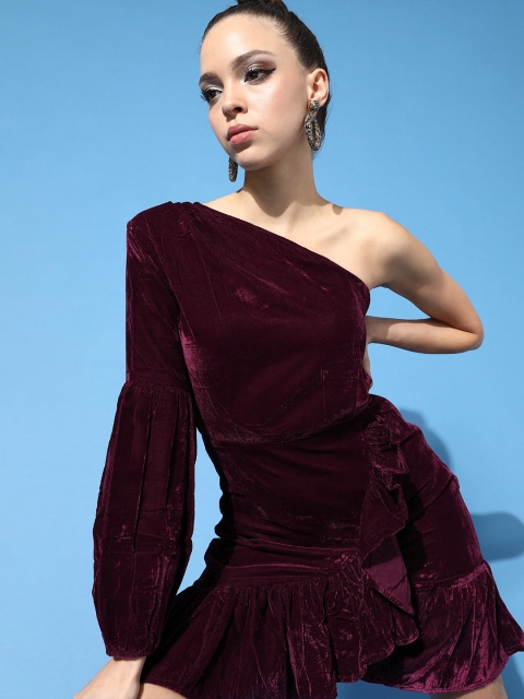 

Cation Women Maroon Solid One-Shoulder Dress