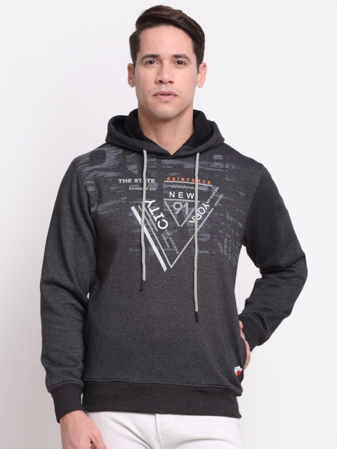 

VENITIAN Men Grey Printed Hooded Sweatshirt