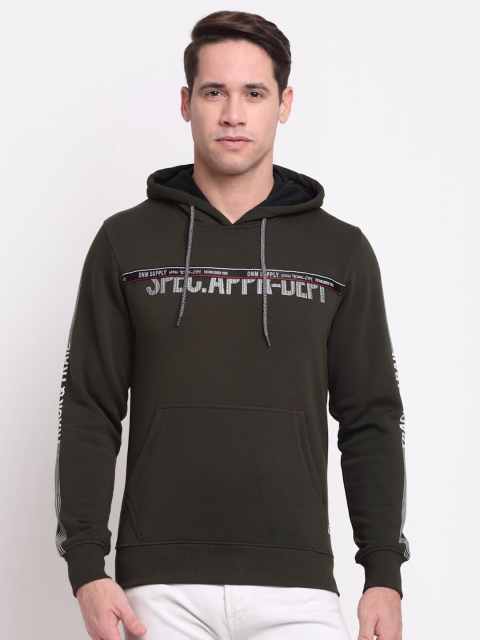 

VENITIAN Men Olive Green Printed Hooded Sweatshirt