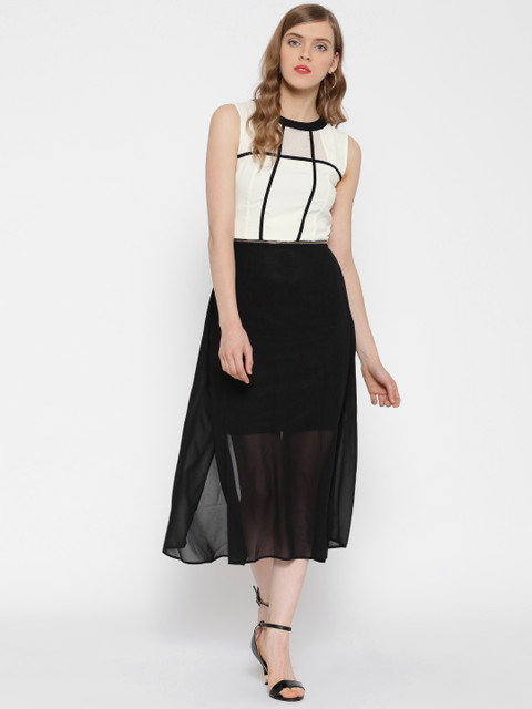 

Madame Women Off-White Solid Layered Midi Dress