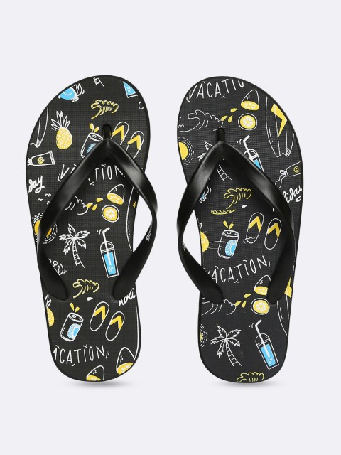 

Bewakoof Men Black & Yellow Printed Rubber Thong Flip-Flops
