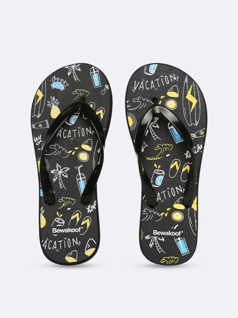 

Bewakoof Women Black & Yellow Printed Rubber Thong Flip-Flops