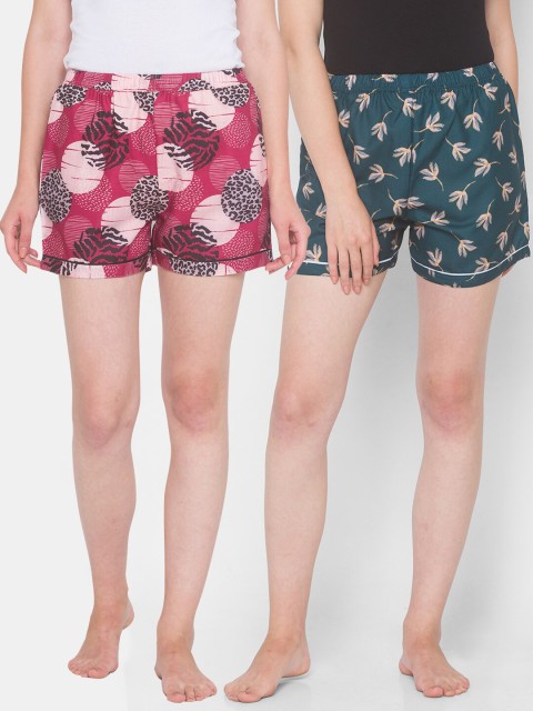 

FashionRack Women Maroon & Green Pack of 2 Printed Lounge Shorts