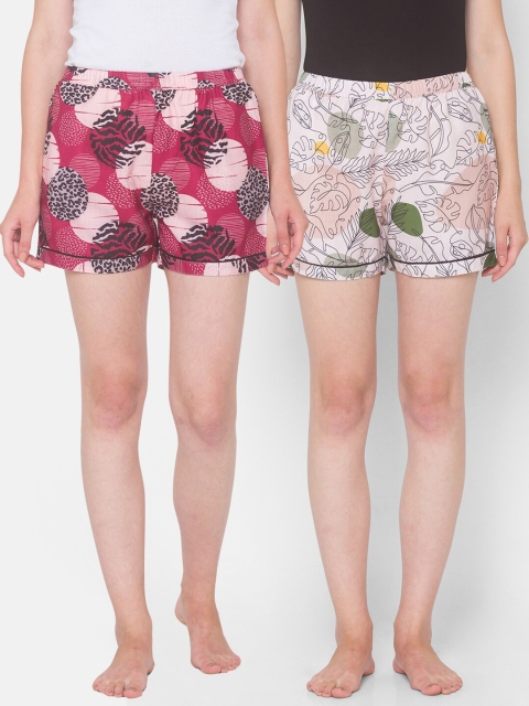 

FashionRack Women Maroon & Pink Pack of 2 Printed Cotton Lounge Shorts