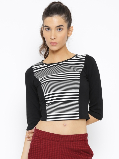 

Madame Women Black & White Striped Crop Top