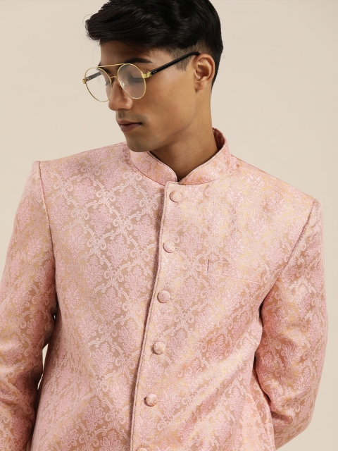 

VASTRAMAY Men Pink Ethnic Motif Silk Blend Jodhpuri Blazers