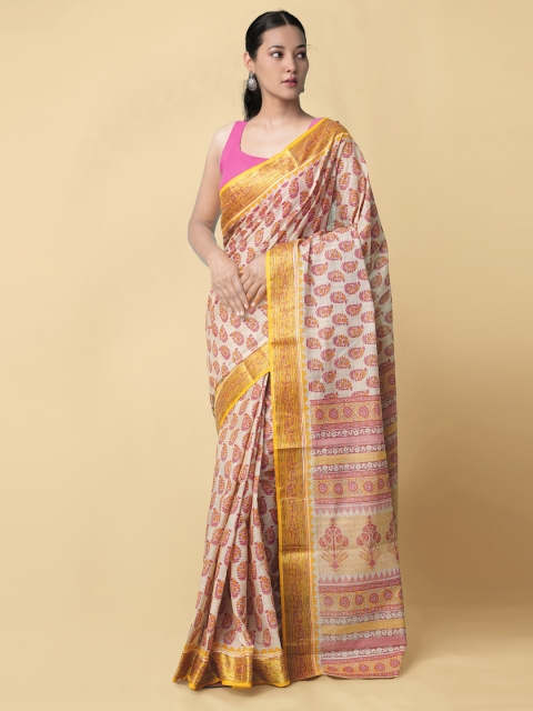 

Unnati Silks Beige & Yellow Ethnic Motifs Pure Cotton Kasavu Saree