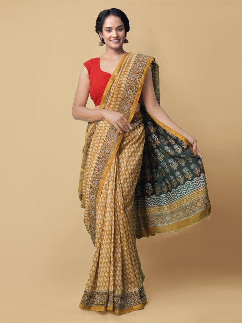 

Unnati Silks Brown & White Bagh Silk Cotton Chanderi Saree