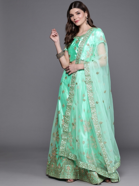 

Mitera Turquoise Blue & Golden Semi-Stitched Lehenga & Unstitched Blouse With Dupatta