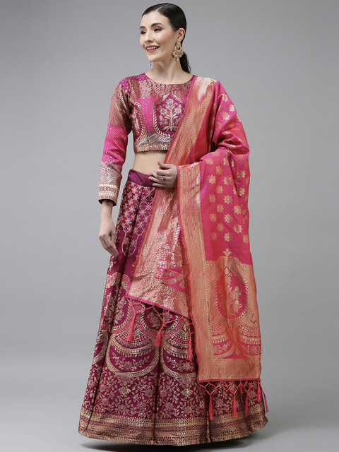 

DIVASTRI Purple & Gold-Toned Semi-Stitched Lehenga & Unstitched Blouse With Dupatta