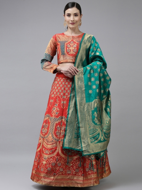 

DIVASTRI Red & Green Sequinned Banarasi Lehenga Choli with Dupatta