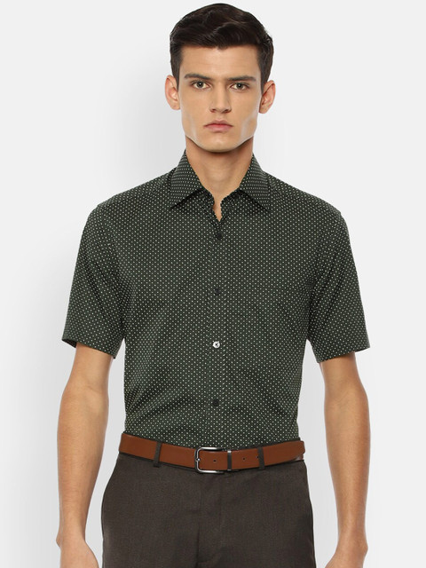 

Louis Philippe Men Olive Green & White Opaque Printed Pure Cotton Formal Shirt