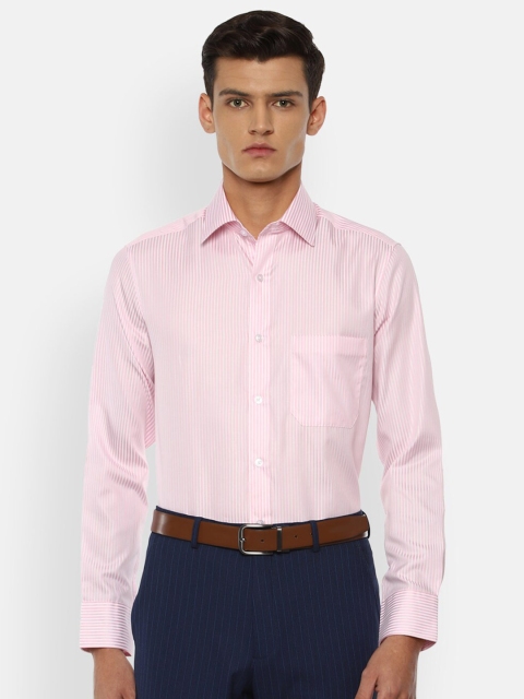 

Louis Philippe Men Pink & White Opaque Striped Pure Cotton Formal Shirt
