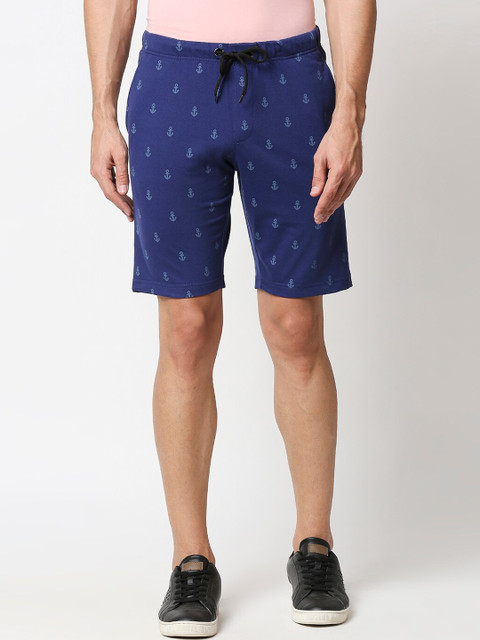 

Bewakoof Men Blue Printed Pure Cotton Shorts