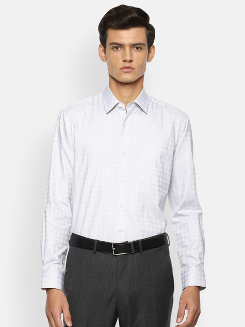 

Luxure by Louis Philippe Men Grey Grid Tattersall Checks Opaque Checked Formal Shirt