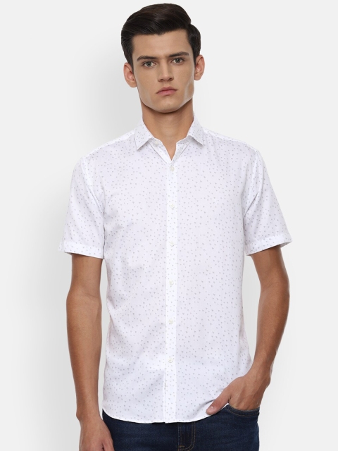 

V Dot Men White Slim Fit Opaque Printed Casual Shirt