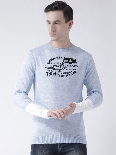 

Club York Men Blue & White Typography Printed Pullover