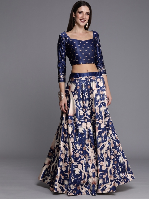 

Mitera Blue Printed Kalamkari Semi-Stitched Lehenga & Unstitched