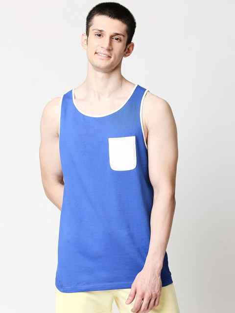 

Bewakoof Men Blue Solid Pure Cotton Basic Innerwear Vest