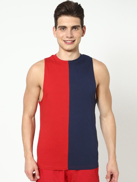 

Bewakoof Men Red & Navy Blue Colourblocked Cotton Innerwear Vest