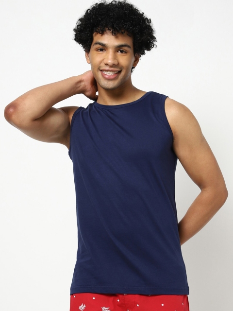 

Bewakoof Men Blue Solid Cotton Innerwear Vest