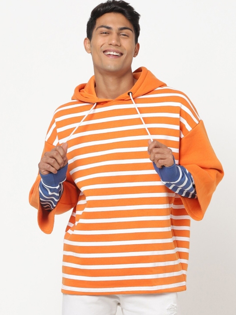 

Bewakoof Men Orange Striped Hooded Sweatshirt