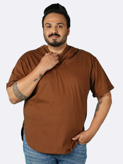 

Bewakoof Men Plus Size Brown Pure Cotton Hooded Sweatshirt