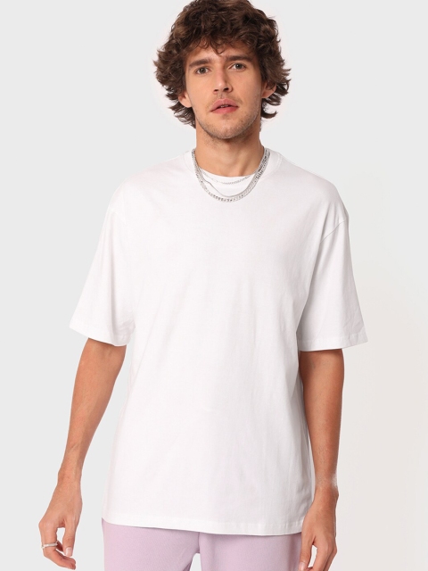 

Bewakoof Men White Drop-Shoulder Sleeves Pure Cotton Oversized T-shirt