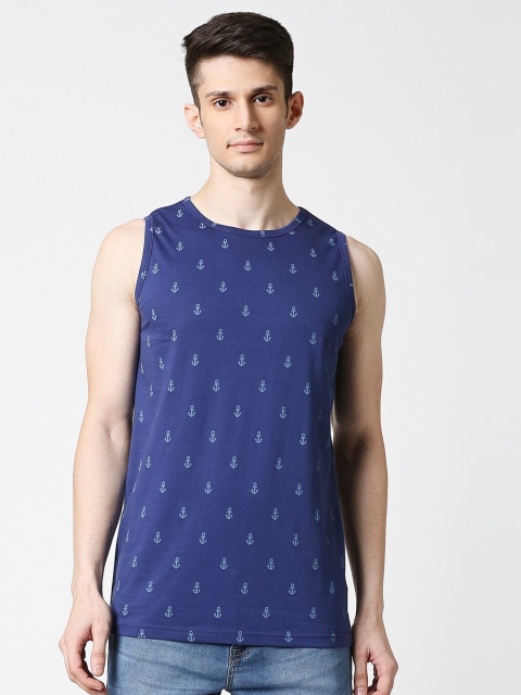 

Bewakoof Men Blue Printed Pure Cotton T-shirt