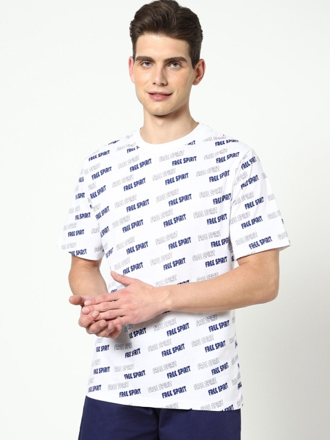 

Bewakoof Men White Printed Henley Neck Raw Edge T-shirt
