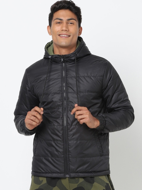 

Bewakoof Men Black & Olive Green Reversible Puffer Jacket