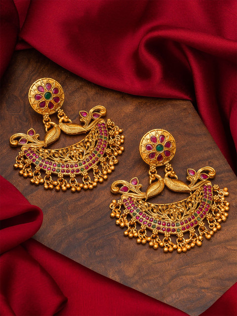 

aadita Gold-Toned & Red Geometric Chandbalis Earrings