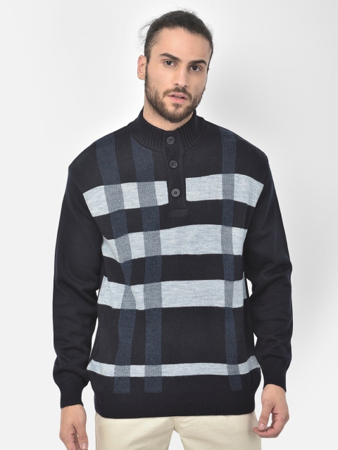 

COBB Men Navy Blue & White Striped Pullover