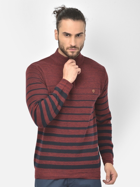 

COBB Men Maroon & Navy Blue Striped Pullover