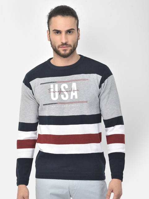 

COBB Men Grey & Blue Striped Pullover