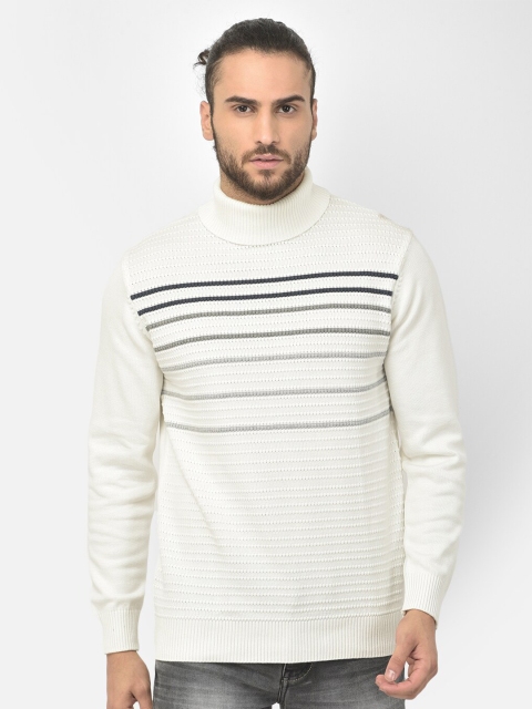 

COBB Men Off White & Grey Striped Pullover