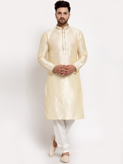 

MOHANLAL SONS Men Cream-Coloured Dupion Silk Kurta with Churidar