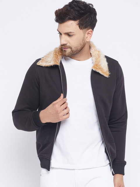 

FUGAZEE Men Black Fleece Fur Collar Tailored Jacket