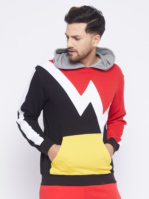 

FUGAZEE Men Navy Blue Colourblocked Hooded Sweatshirt